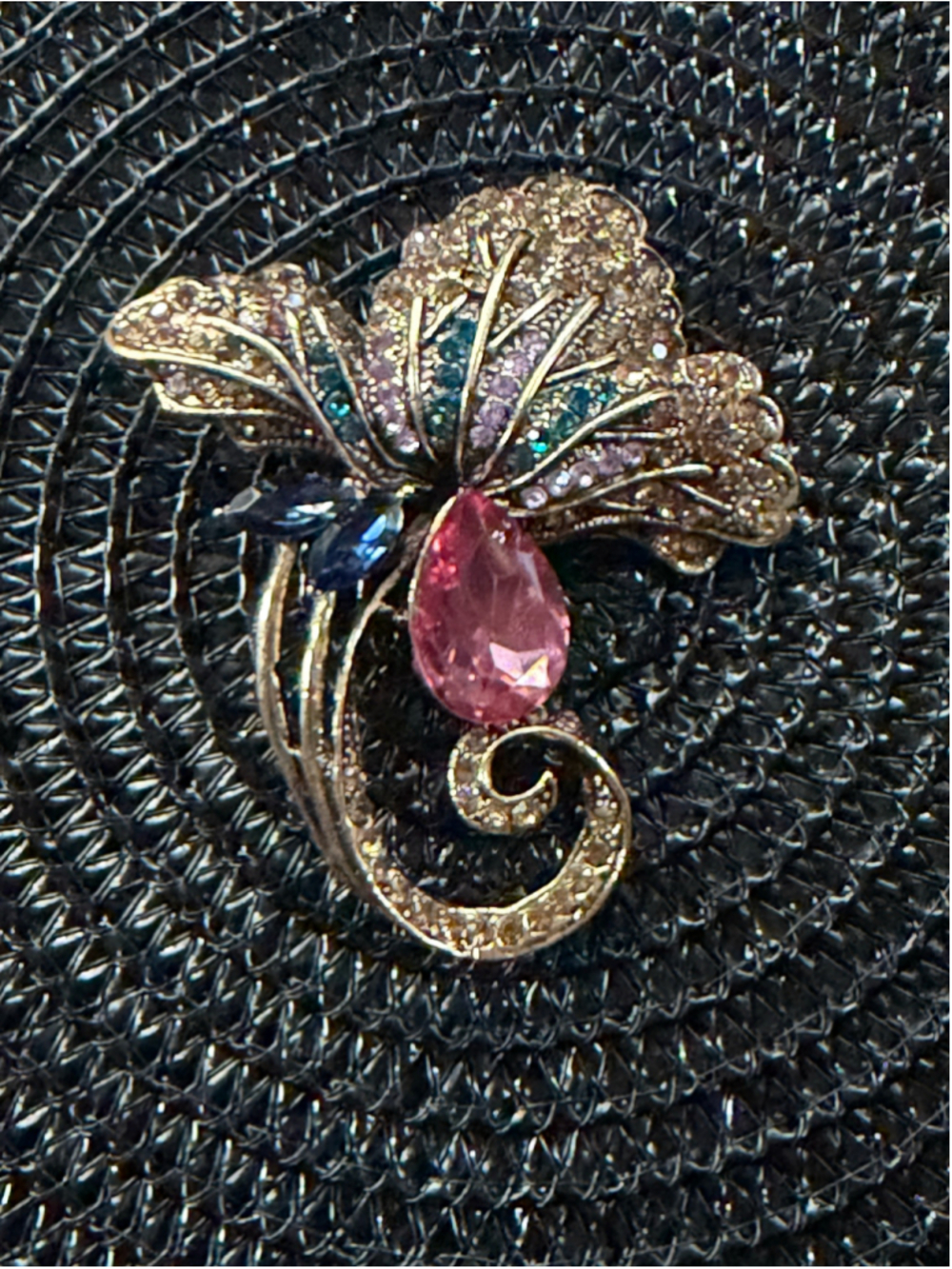 Gold and Pink Floral Brooch One Size